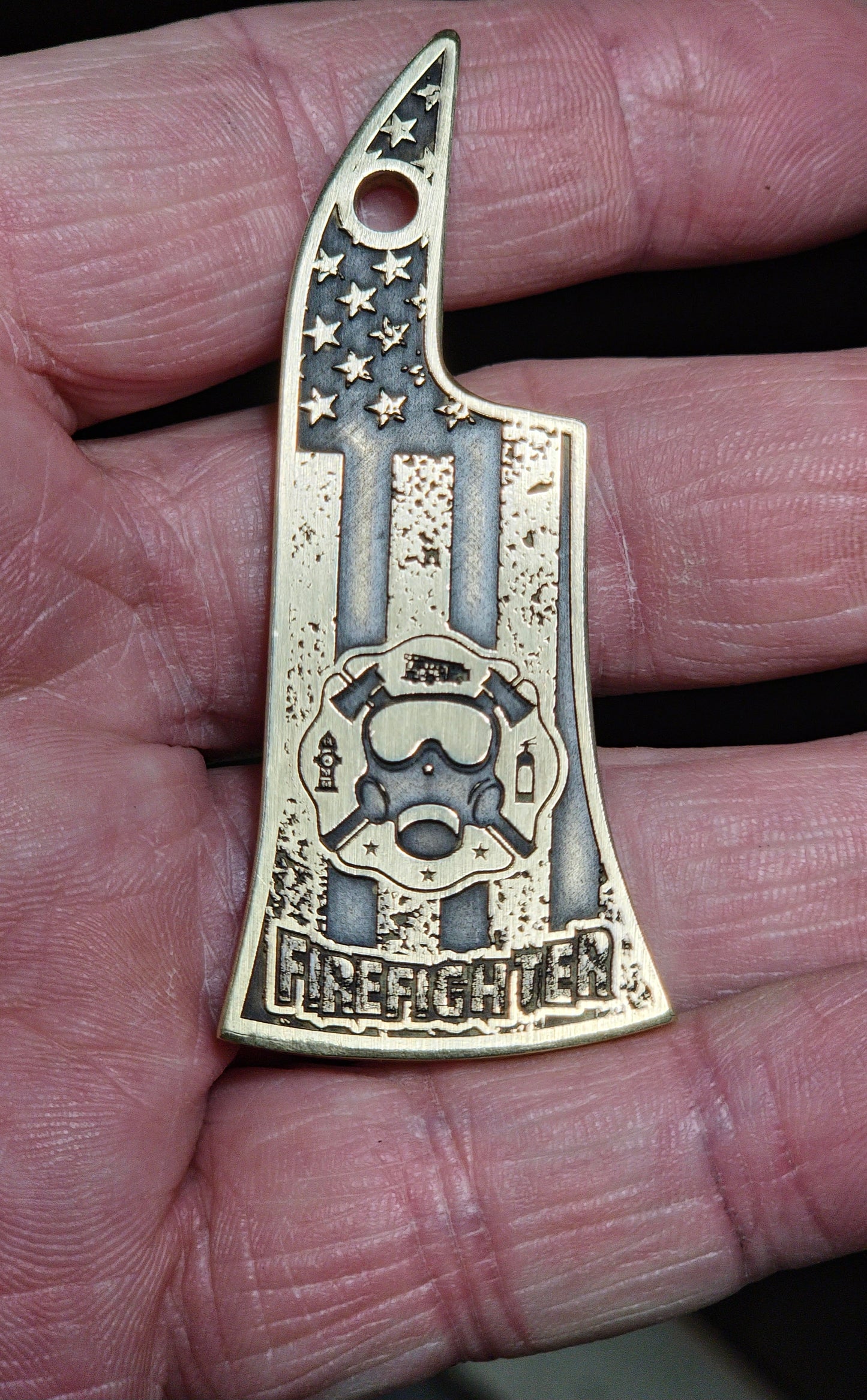 FIREMANS AXE KEYCHAIN LASER ENGRAVED BRASS