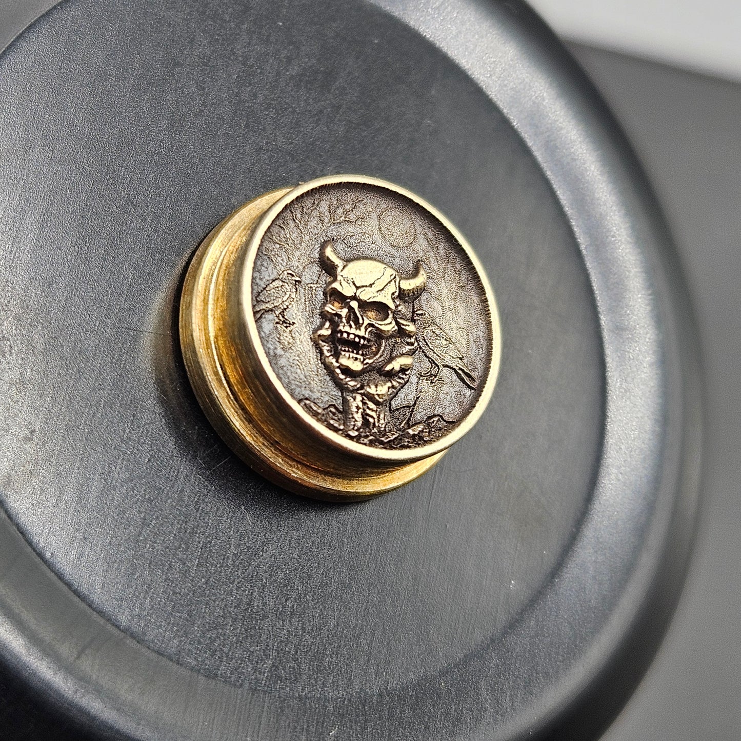 LASER ENGRAVED BMM 3D SKULL IN HAND BUTTON