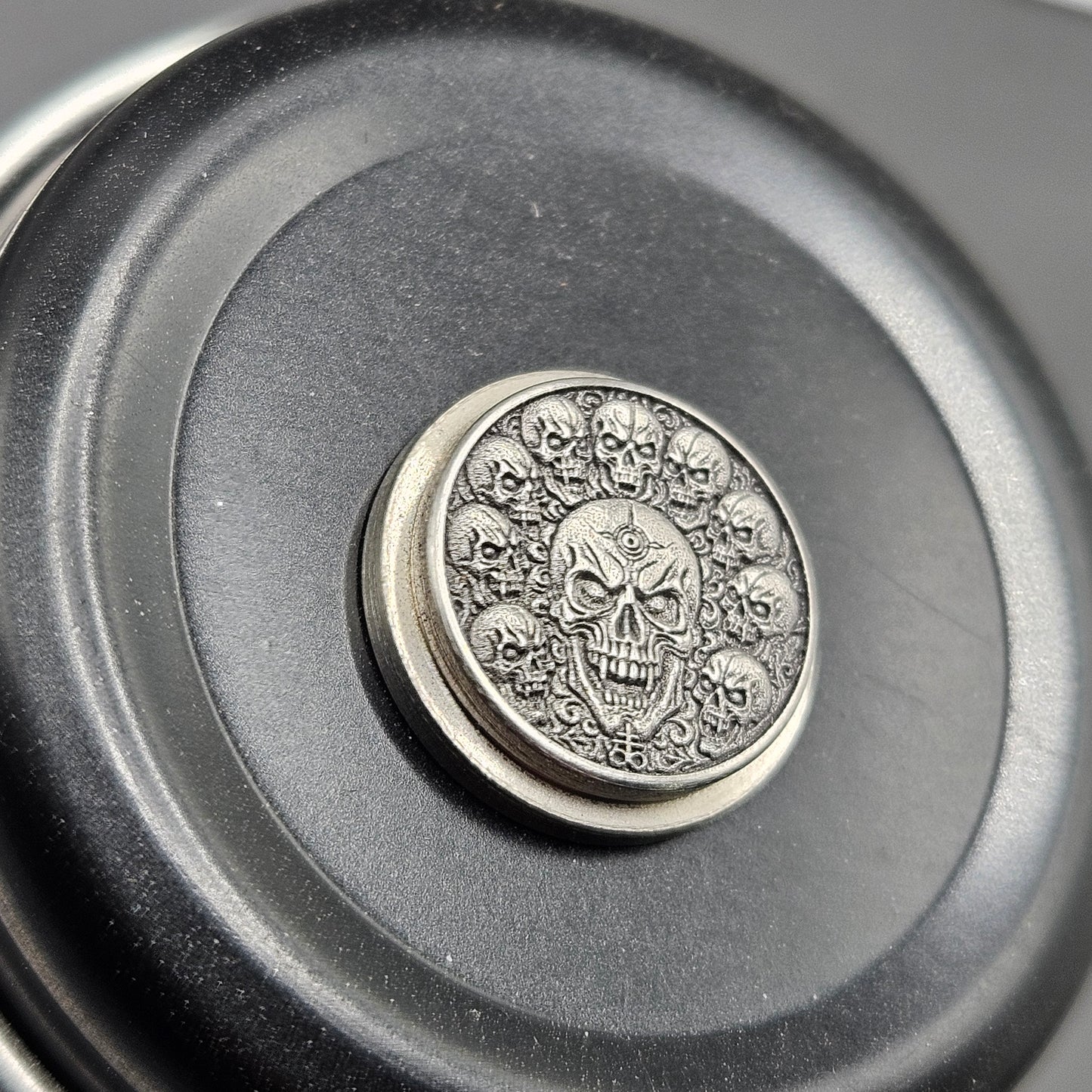 LASER ENGRAVED BILLET BOX BUTTON 3D SKULL DESIGN