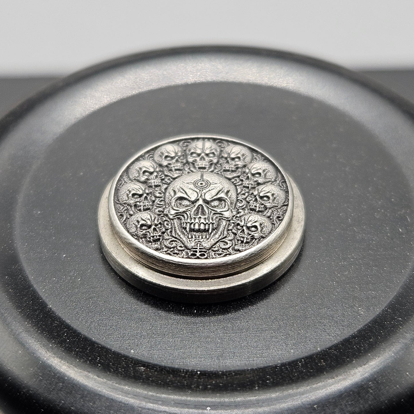 LASER ENGRAVED BILLET BOX BUTTON 3D SKULL DESIGN