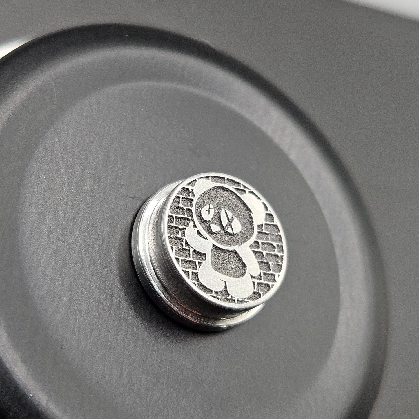 LASER ENGRAVED  BMM BUTTON, 3D NFG PANDA BRICK BACKGROUND
