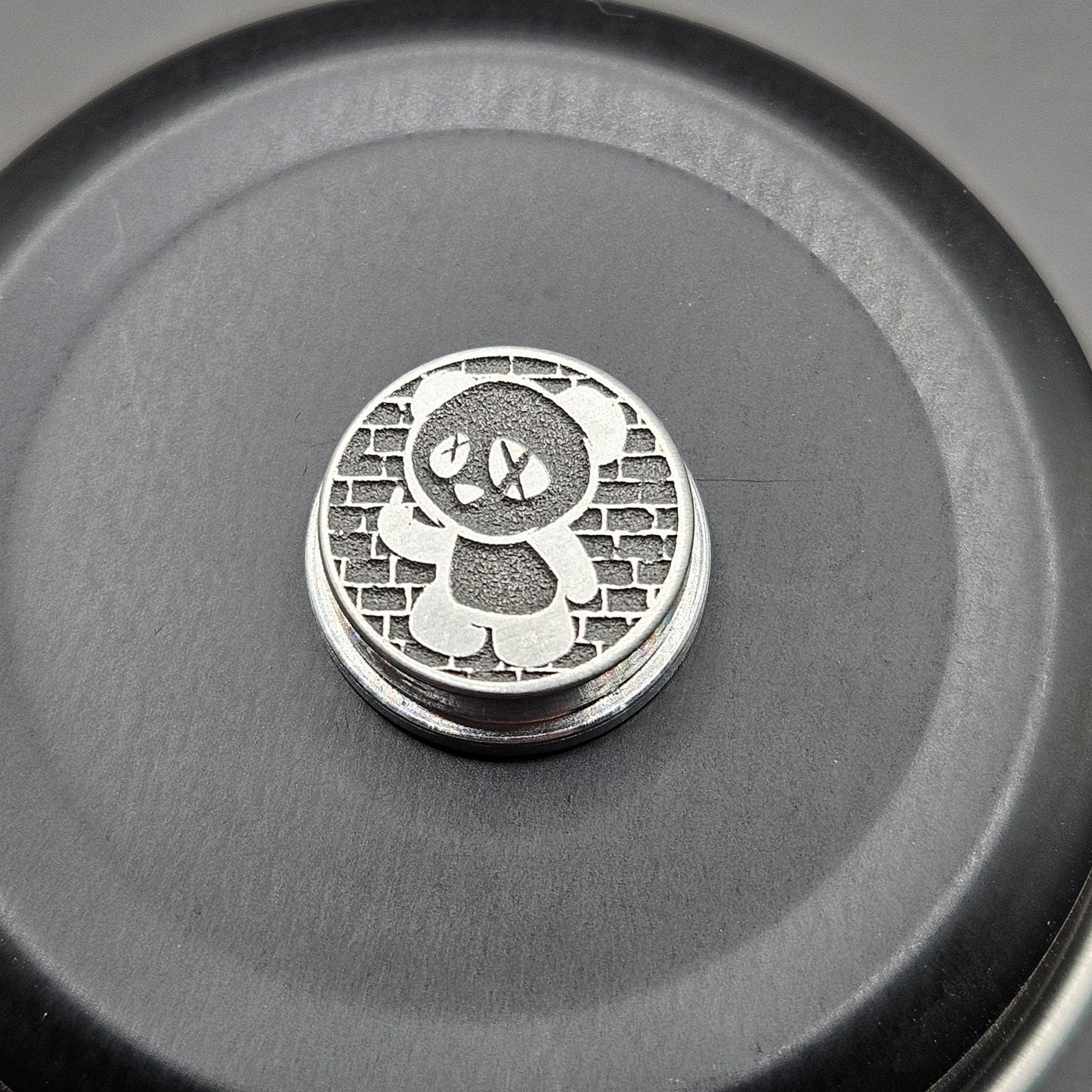 LASER ENGRAVED  BMM BUTTON, 3D NFG PANDA BRICK BACKGROUND