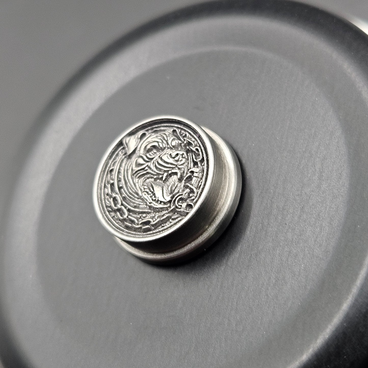 LASER ENGRAVED  BMM BUTTON, 3D PITBULL DESIGN