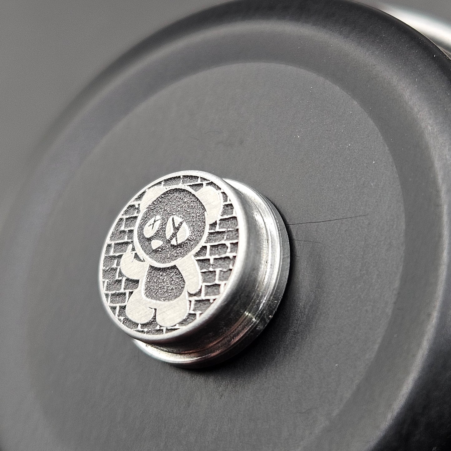 LASER ENGRAVED  BMM BUTTON, 3D NFG PANDA BRICK BACKGROUND