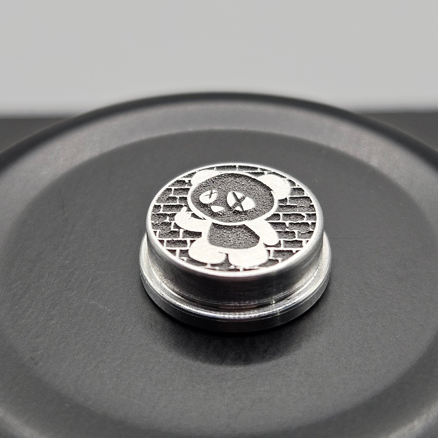 LASER ENGRAVED  BMM BUTTON, 3D NFG PANDA BRICK BACKGROUND