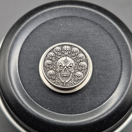 LASER ENGRAVED BILLET BOX BUTTON 3D SKULL DESIGN